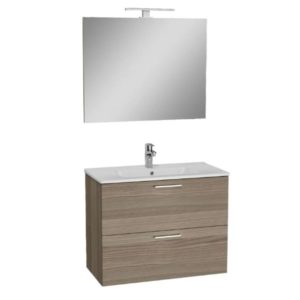 Kalustesetti Vitra 3in1 Mia 80 cm tammi (sis allaskaappi altaalla, peili ja LED-valaisin IP44).