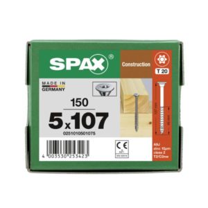 0251010501075 Rakennusruuvi SPAX 5,0 x 107 mm, 150 kpl