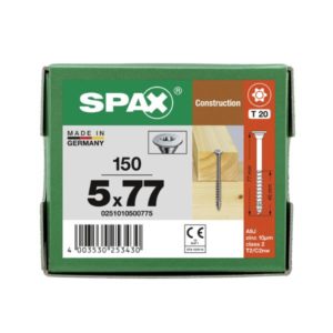 0251010500775 Rakennusruuvi SPAX 5,0 x 77 mm, 150 kpl